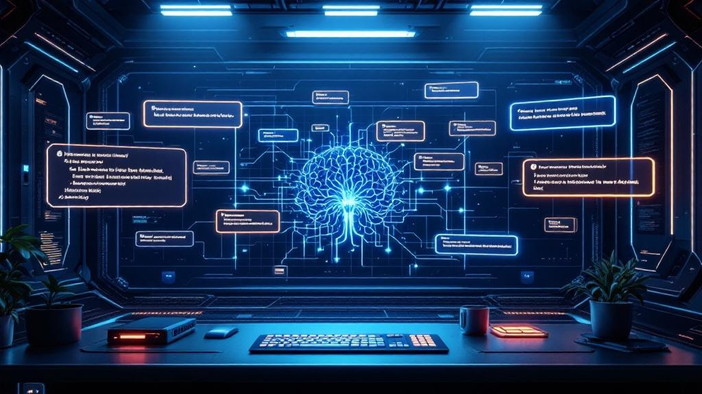 a futuristic command center where prompts are being refined and tested like unit tests