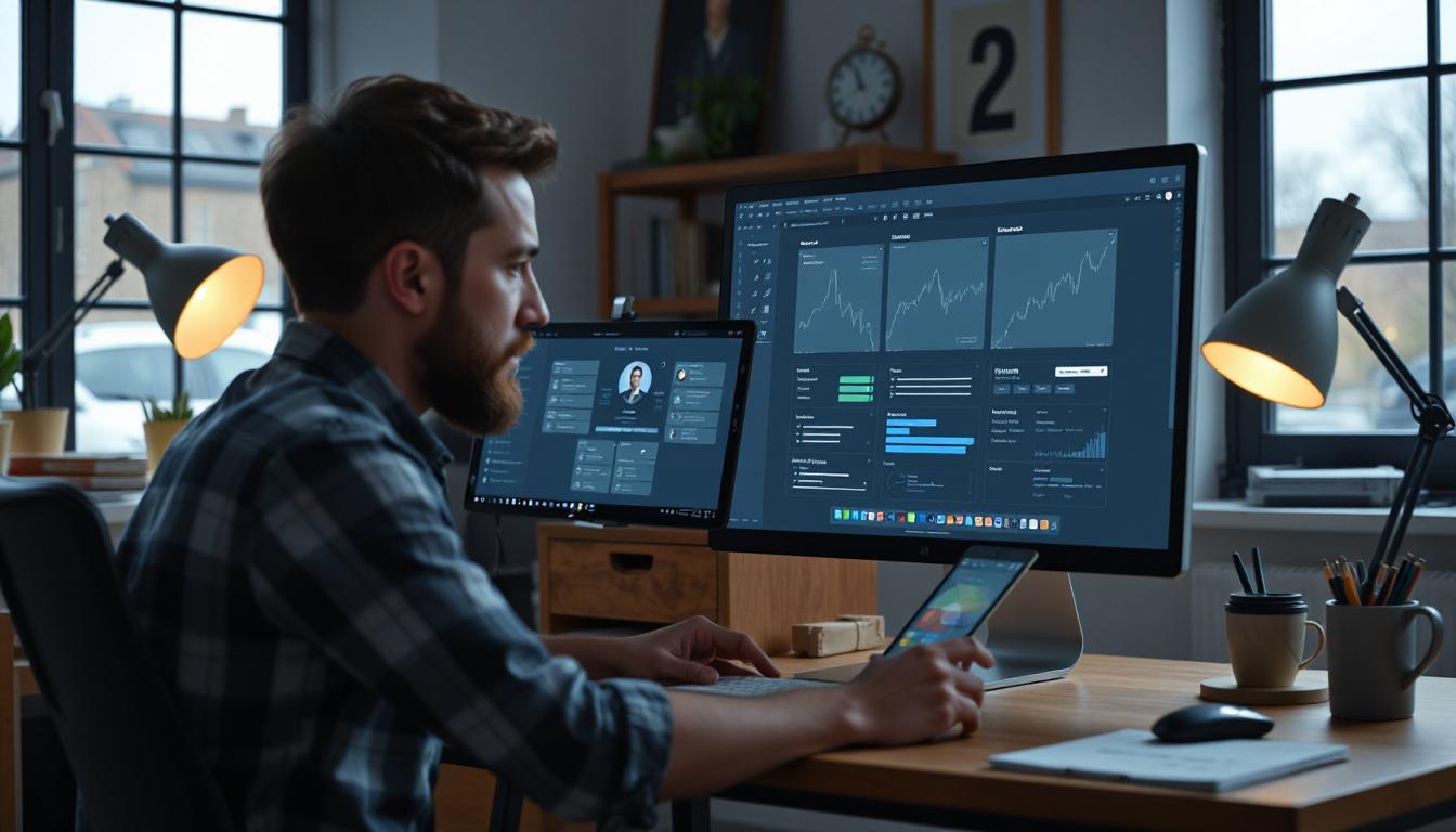 A hand-drawn UI layout evolving into a digital wireframe on a screen
