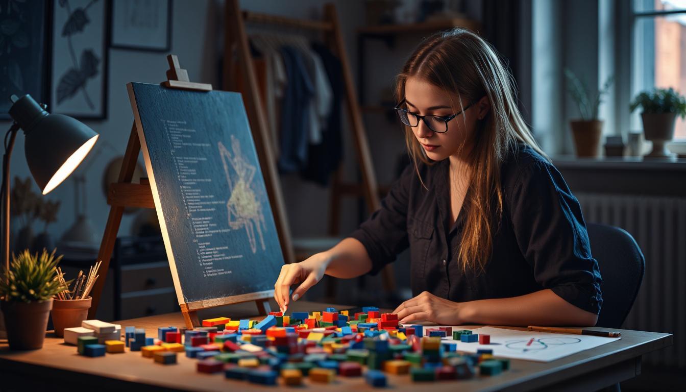 Artist in a studio painting with one hand