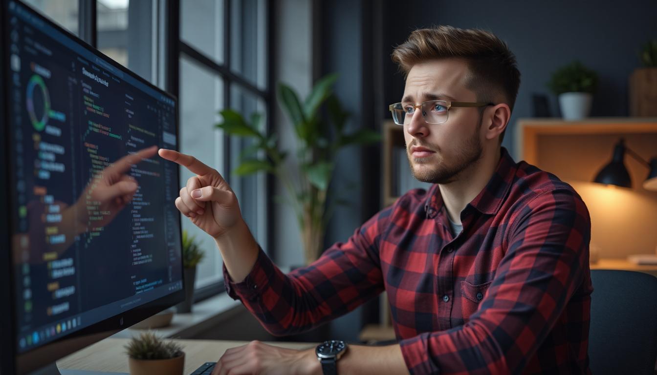 Developer pointing at unclear instructions on screen