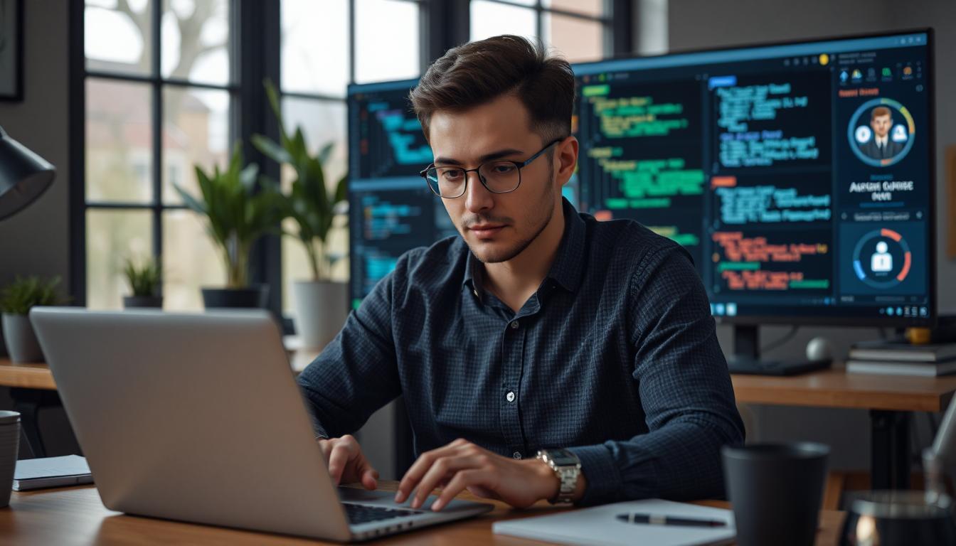 Confident developer using structured AI tool on laptop