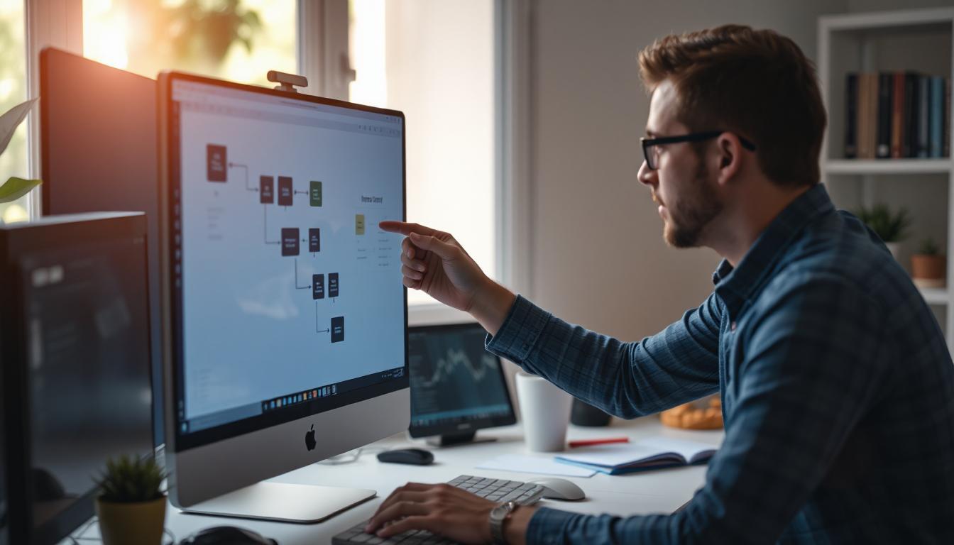 Developer refining an idea into structured steps on a screen