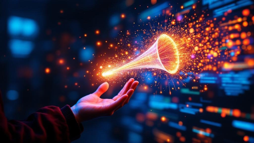 a person shaping glowing abstract input into a funnel 
