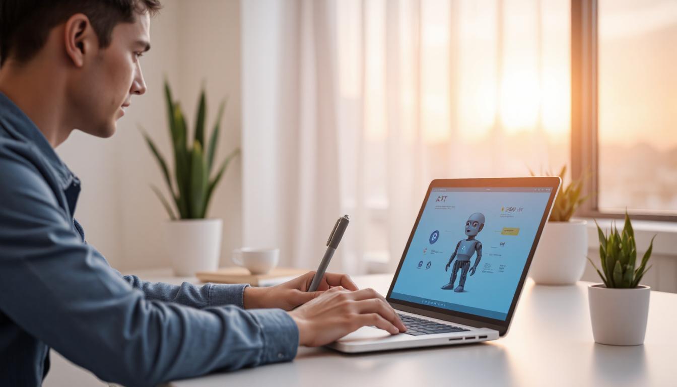 a developer working with AI on his laptop