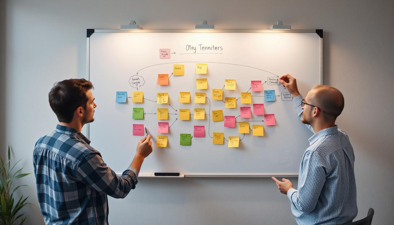Overhead view of a collaborative whiteboard session