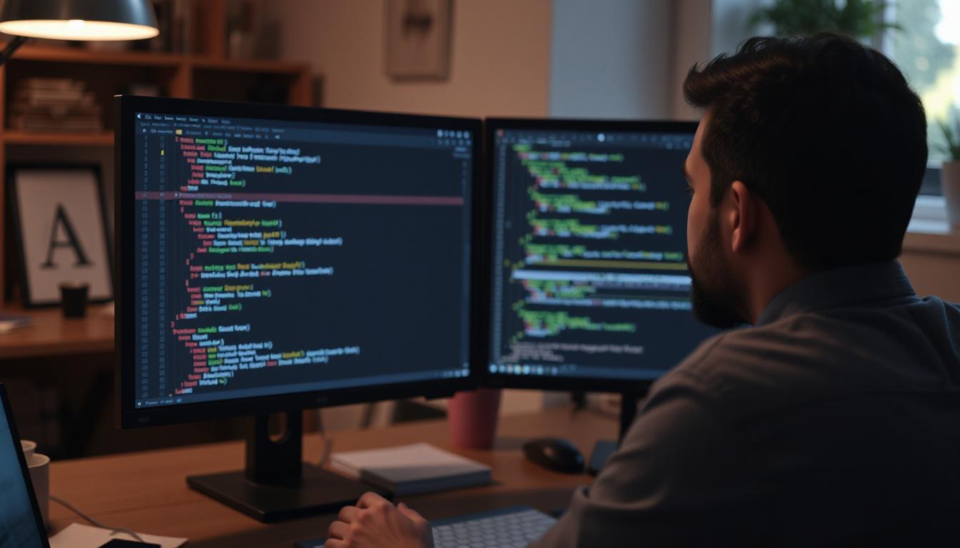 Confident person reviewing clean code or structured prompt on a screen